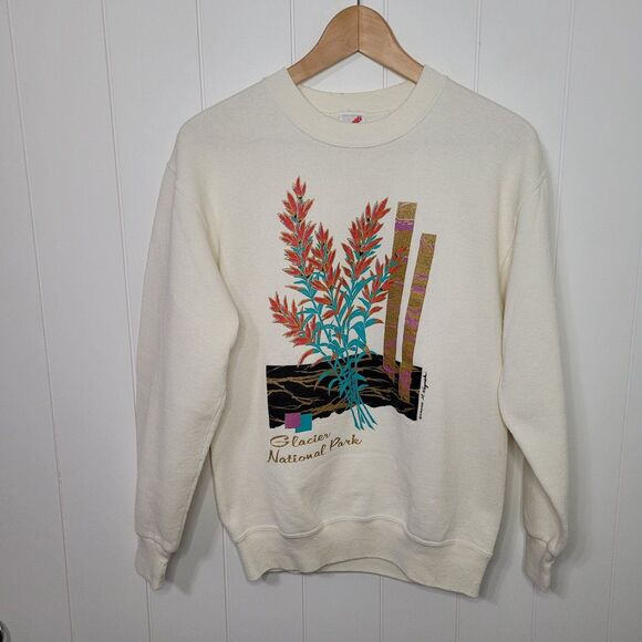 Vintage Sweatshirt Womens Size Medium Crewneck 80s Glacier National Park - Picture 1 of 9